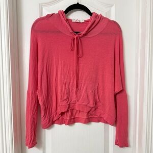 Heart Hops pink long sleeve relaxed crop hoodie pullover sweater Size L
